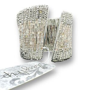 NWT Buckle Beaded Wide Cuff Fashion Bracelet Over Silver Tone